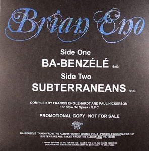 BRIAN ENO "BA-BENZÈLÈ / SUBTARRANEANS"